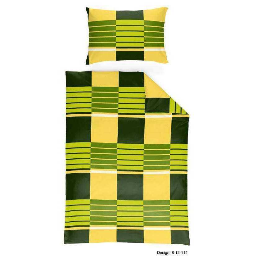 SONDERPOSTEN Microfaser Bettwäsche Grün Gelb Kariert 135x200 cm + 80x80 cm