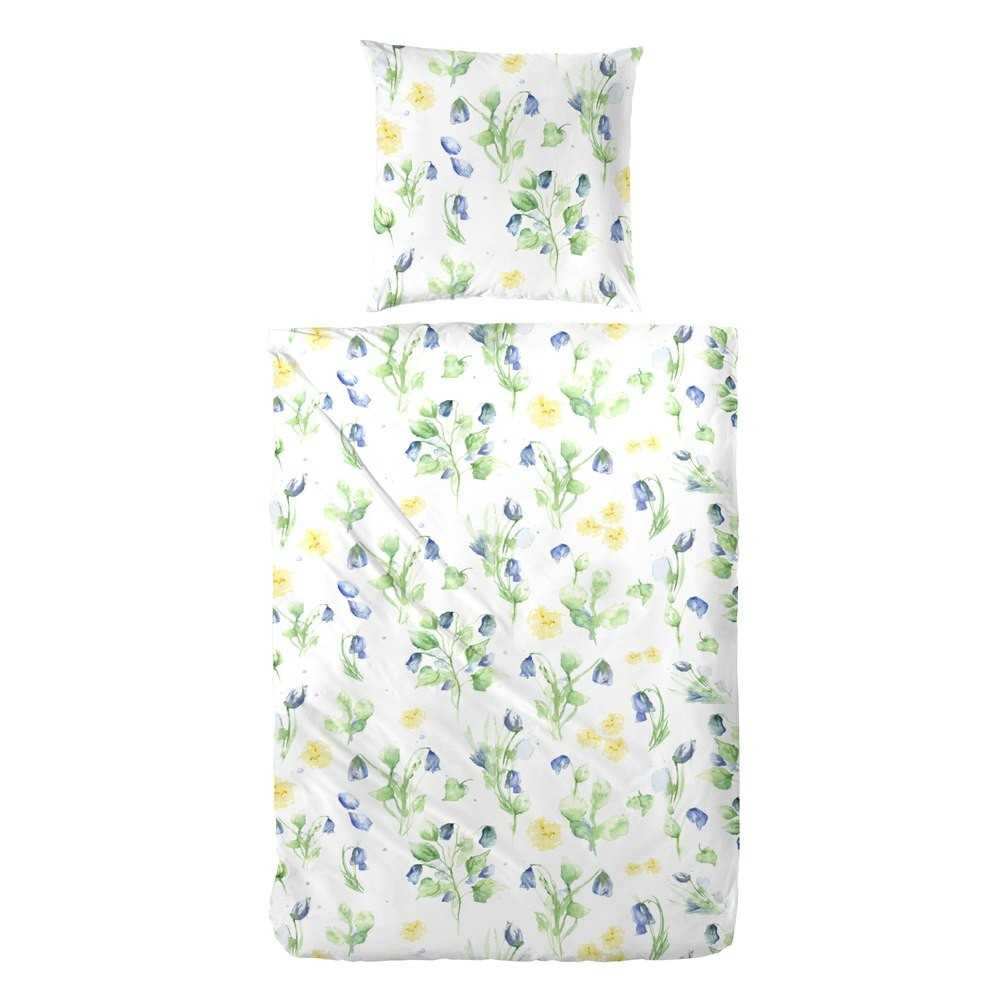 Hahn Polycotton Bettwäsche Blumen Aquarell Blau 135x200 cm + 80x80 cm