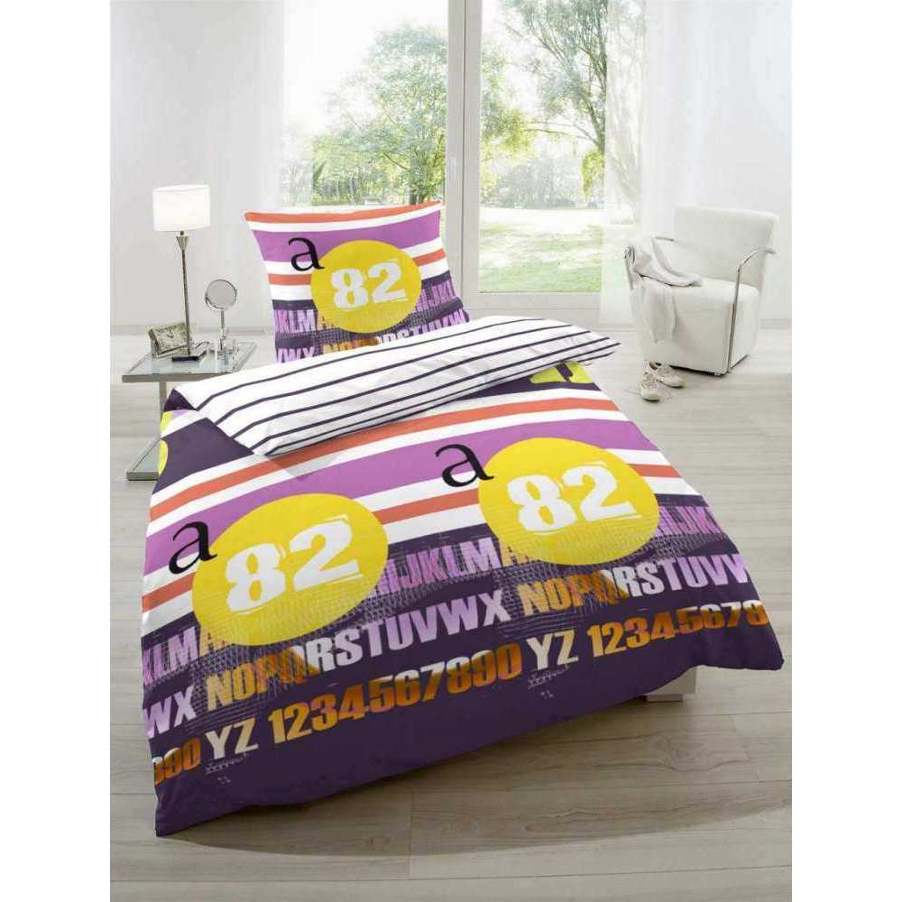 Renforcé Wendebettwäsche Weiß Lila Streifen