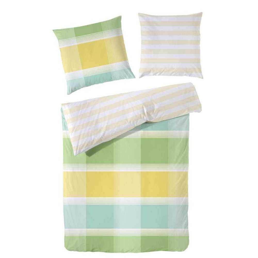 Hahn Renforce Wende Bettwäsche Kariert Beige Grün