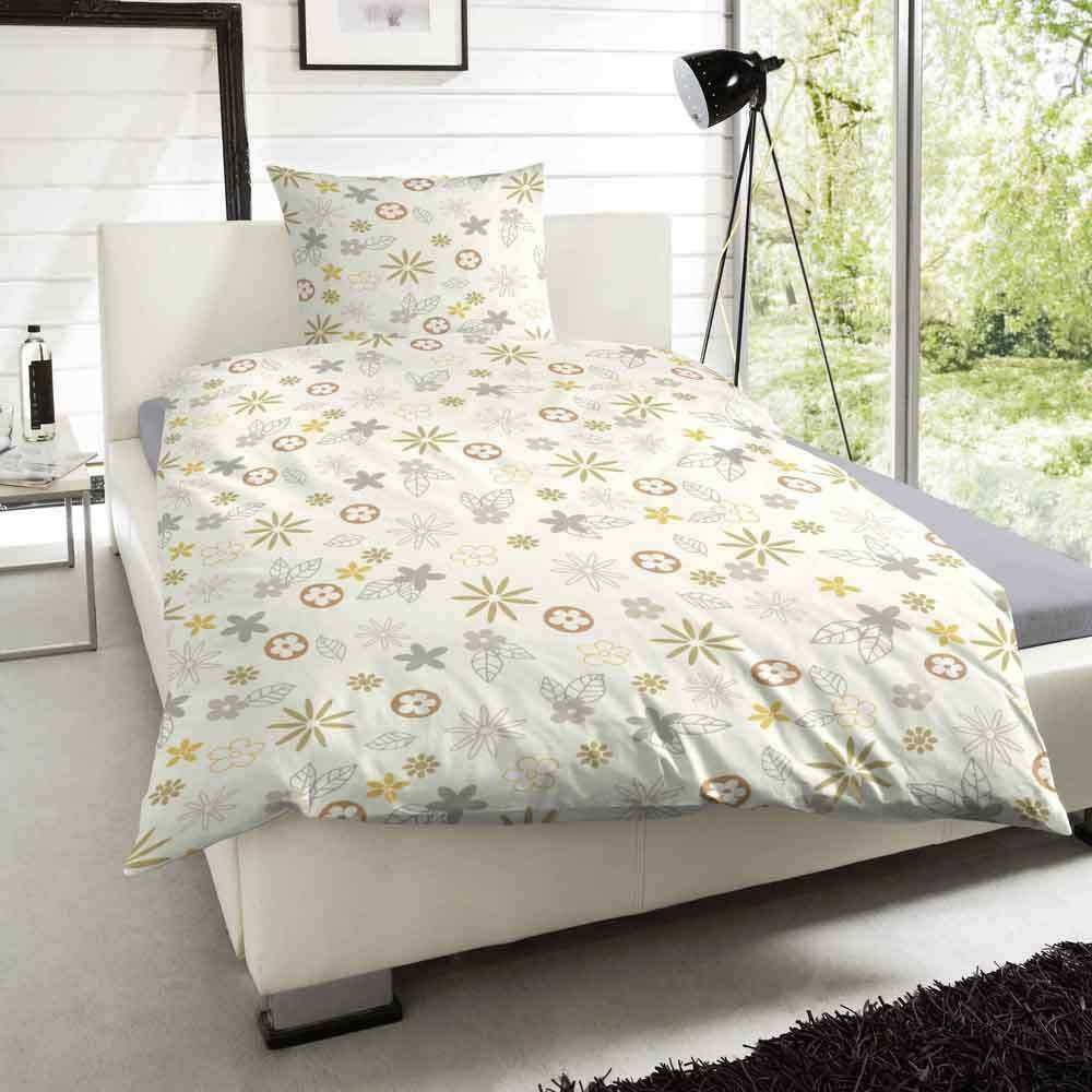 Microfaser Bettwäsche Grüntöne Blumen 135x200 cm + 80x80 cm