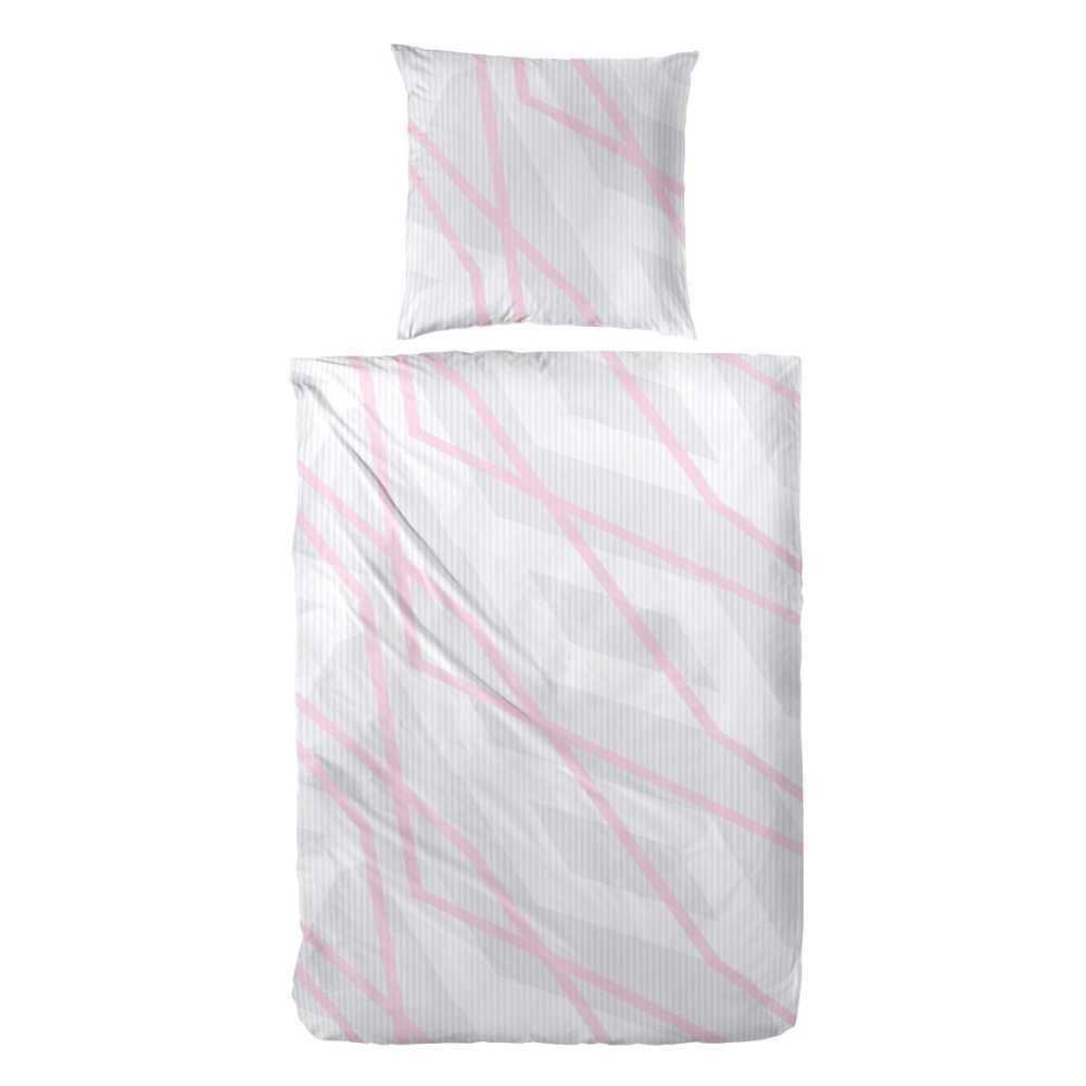 Hahn Biber Bettwäsche Streifen Grau Pink 135x200 cm + 80x80 cm