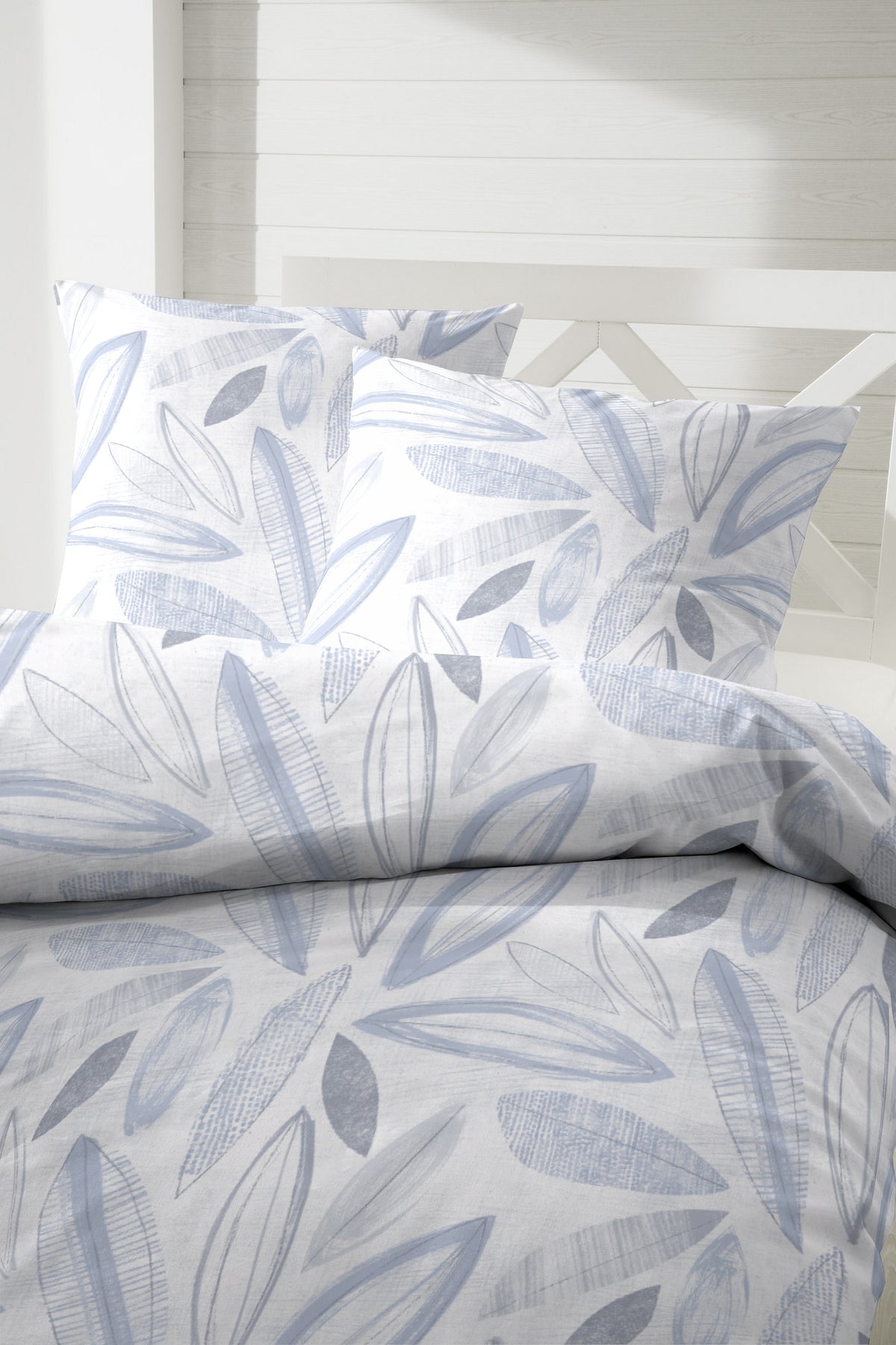 Biber Bettwäsche Blätter Weiß Blau