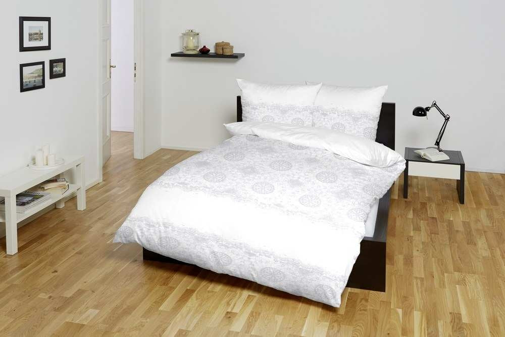 Hahn Baumwoll Satin Wende Bettwäsche Ornamente Punkte Blau Weiss Grau
