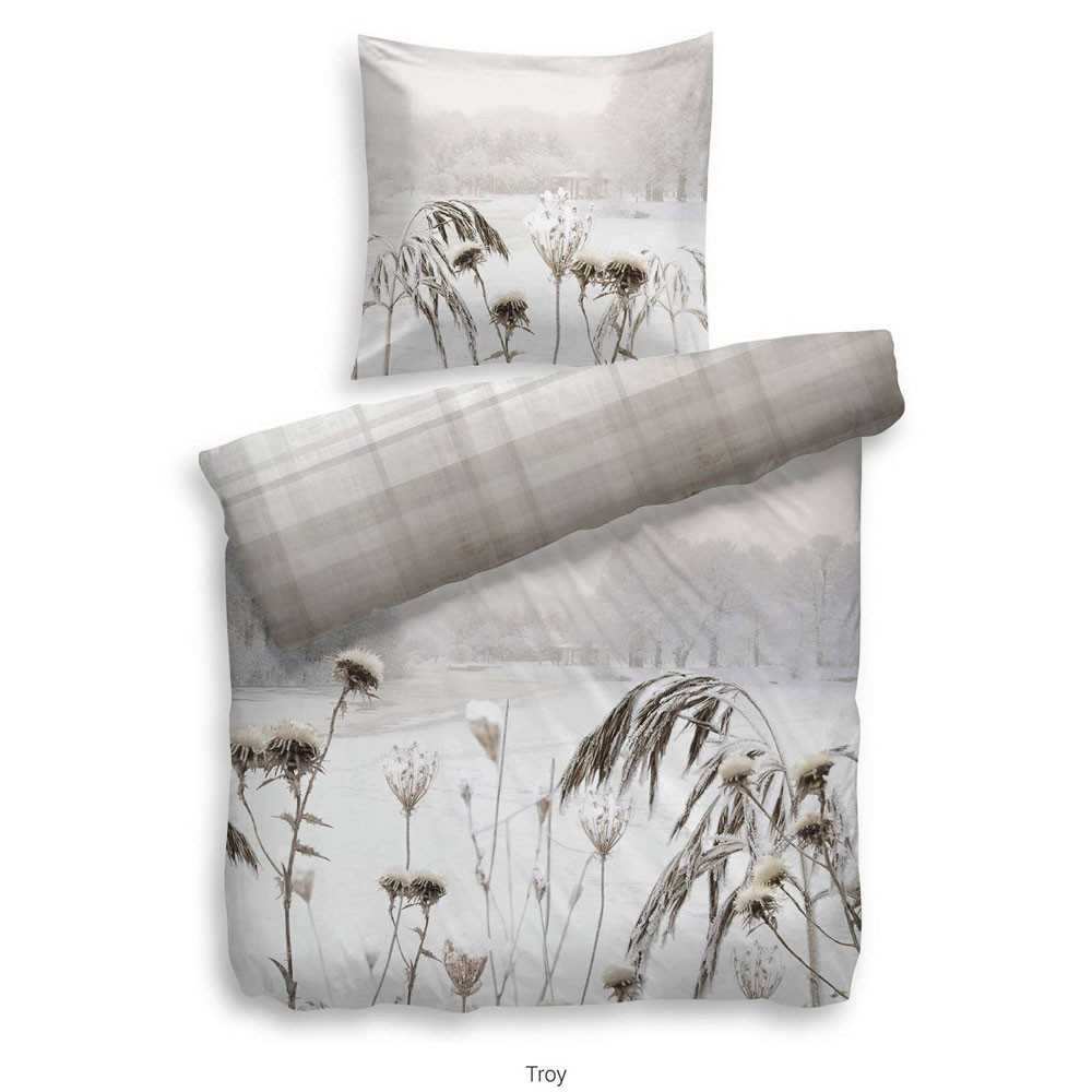 HnL Baumwolle Wende Bettwäsche Blumen Troy Natur 135x200 cm + 80x80 cm