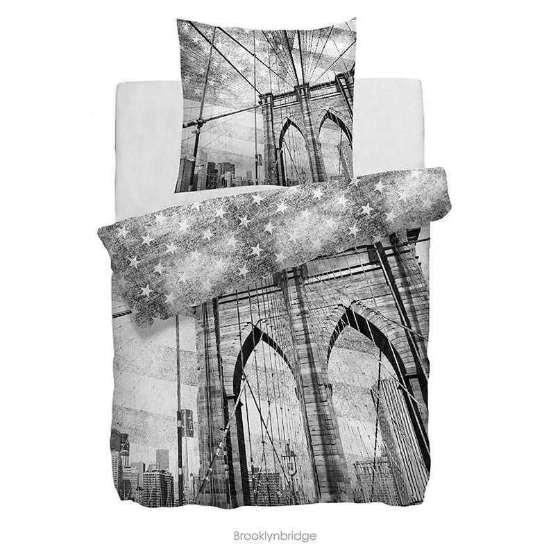 HnL Renforcé Wendebettwäsche Brooklyn Bridge Schwarz Weiss 135x200 + 80x80 cm