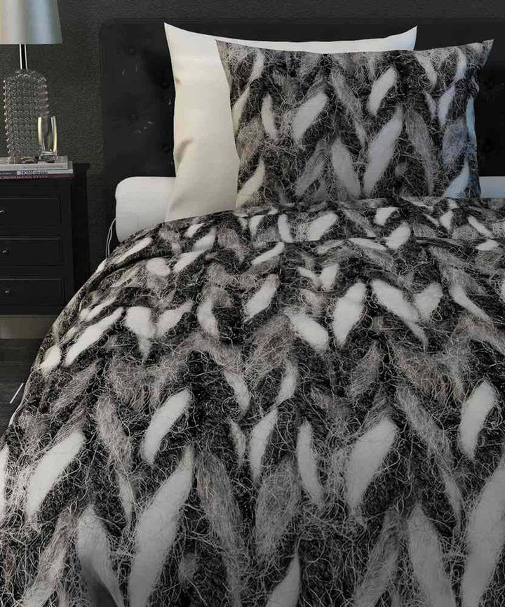 HNL Flanell Bettwäsche Wolle-Muster Carol Schwarz Weiß 135x200 cm + 80x80 cm