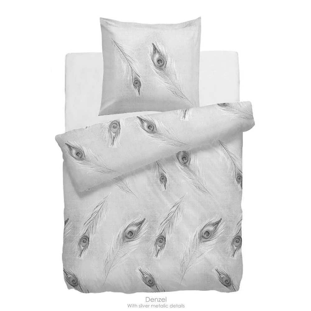 HnL Satin Bettwäsche Grau Federn Refined Denzel 135x200 cm