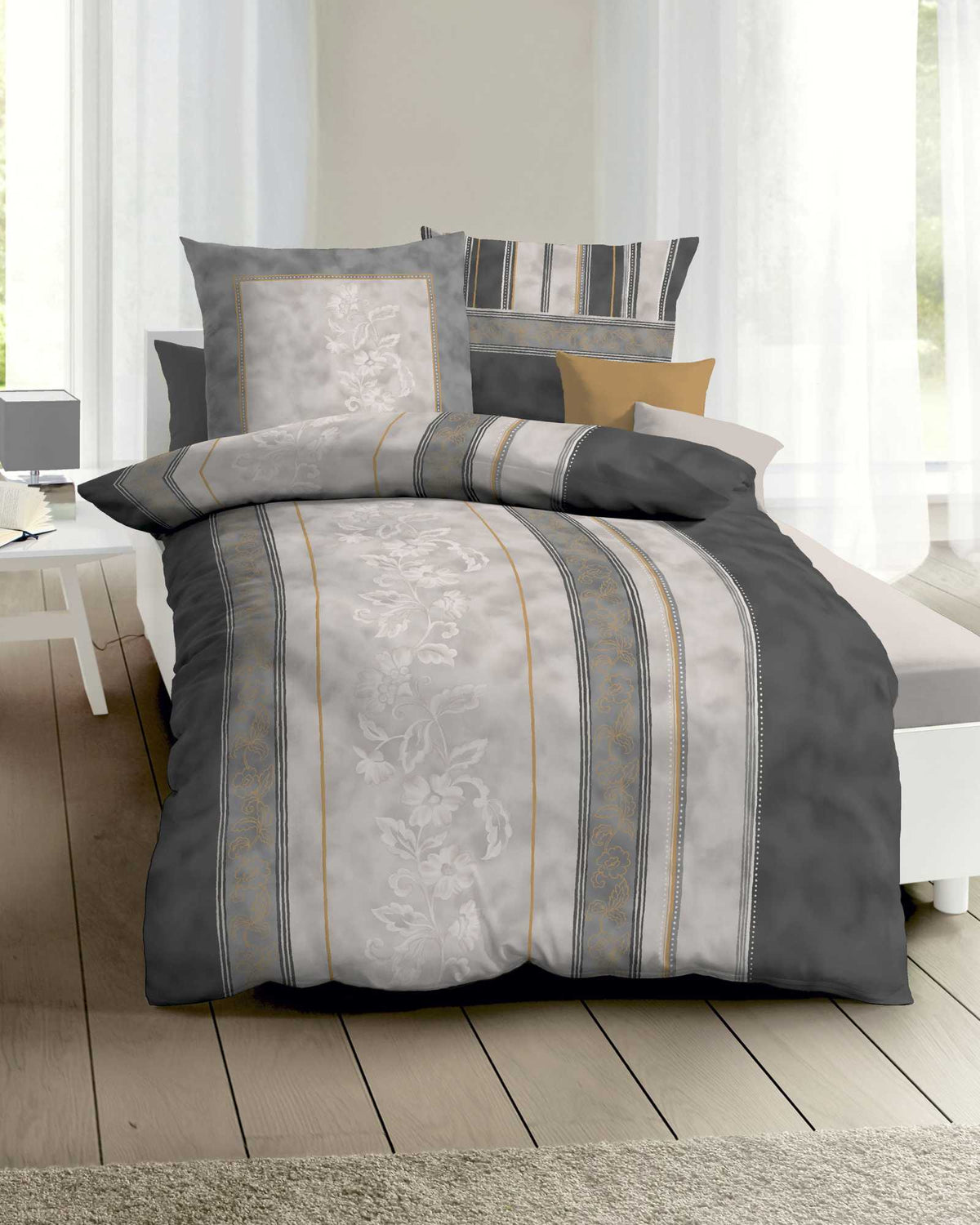 Kaeppel Satin Bettwäsche Verde Streifen Grau 135x200 cm + 80x80 cm