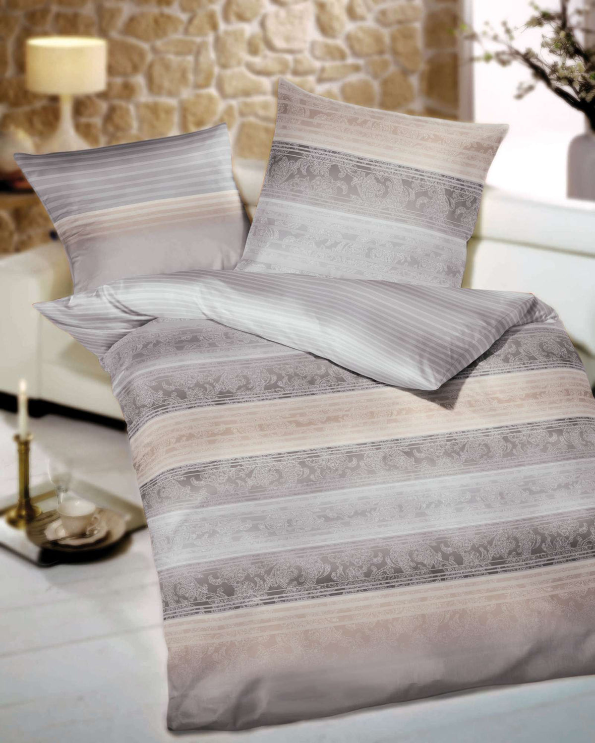 Kaeppel Satin Bettwäsche Palace Streifen Grau 135x200 cm + 80x80 cm