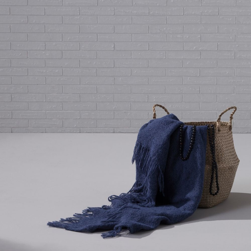 damai Alpaka Baumwolle Kuscheldecke Uni Blau Loft