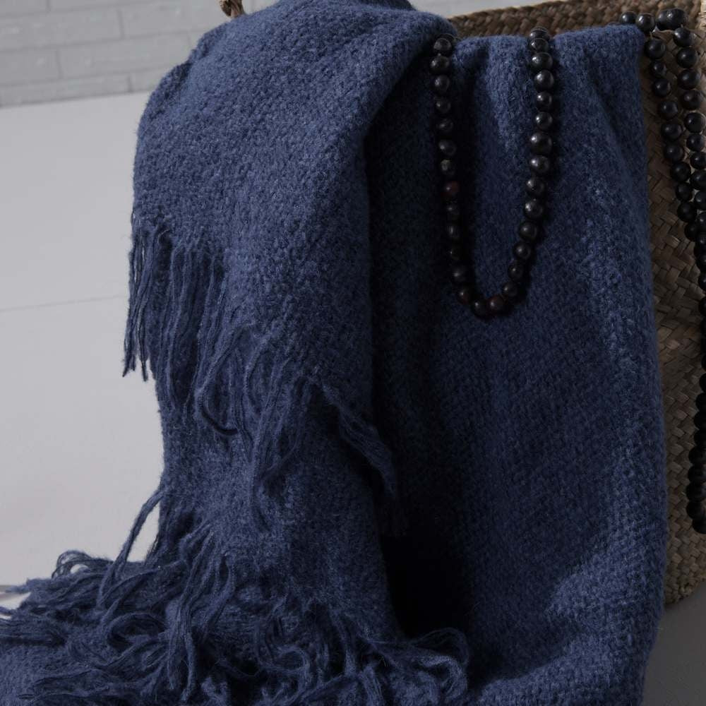 damai Alpaka Baumwolle Kuscheldecke Uni Blau Loft