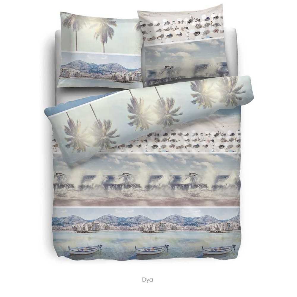 HnL Baumwolle Bettwäsche Strand Feeling Dya 135x200 + 80x80 cm Blau