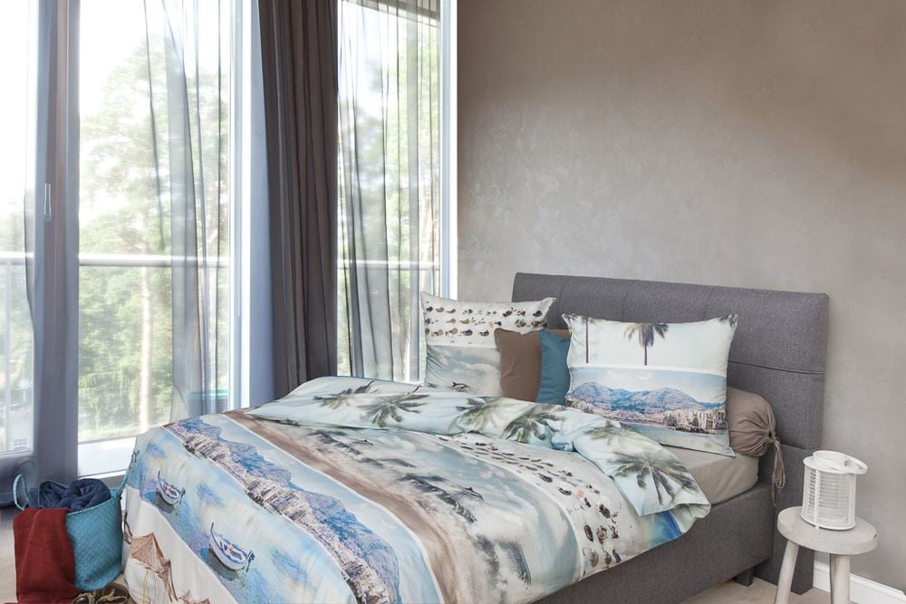 HnL Baumwolle Bettwäsche Strand Feeling Dya 135x200 + 80x80 cm Blau