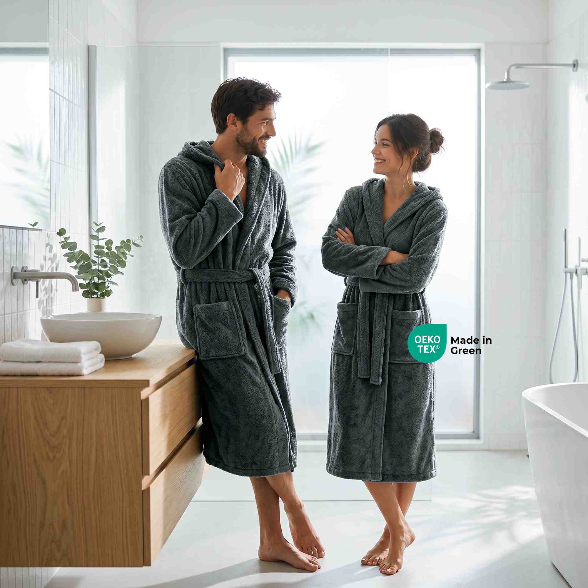 etérea Mustique Kuschelfleece Kapuzen-Bademantel Saunamantel Unisex