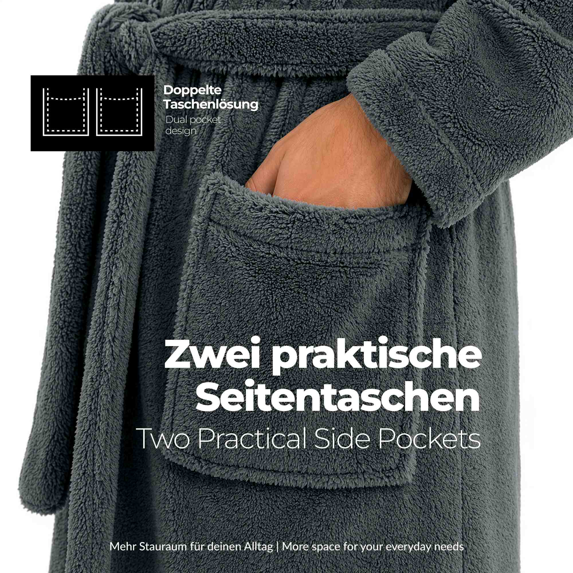 etérea Mustique Kuschelfleece Kapuzen-Bademantel Saunamantel Unisex