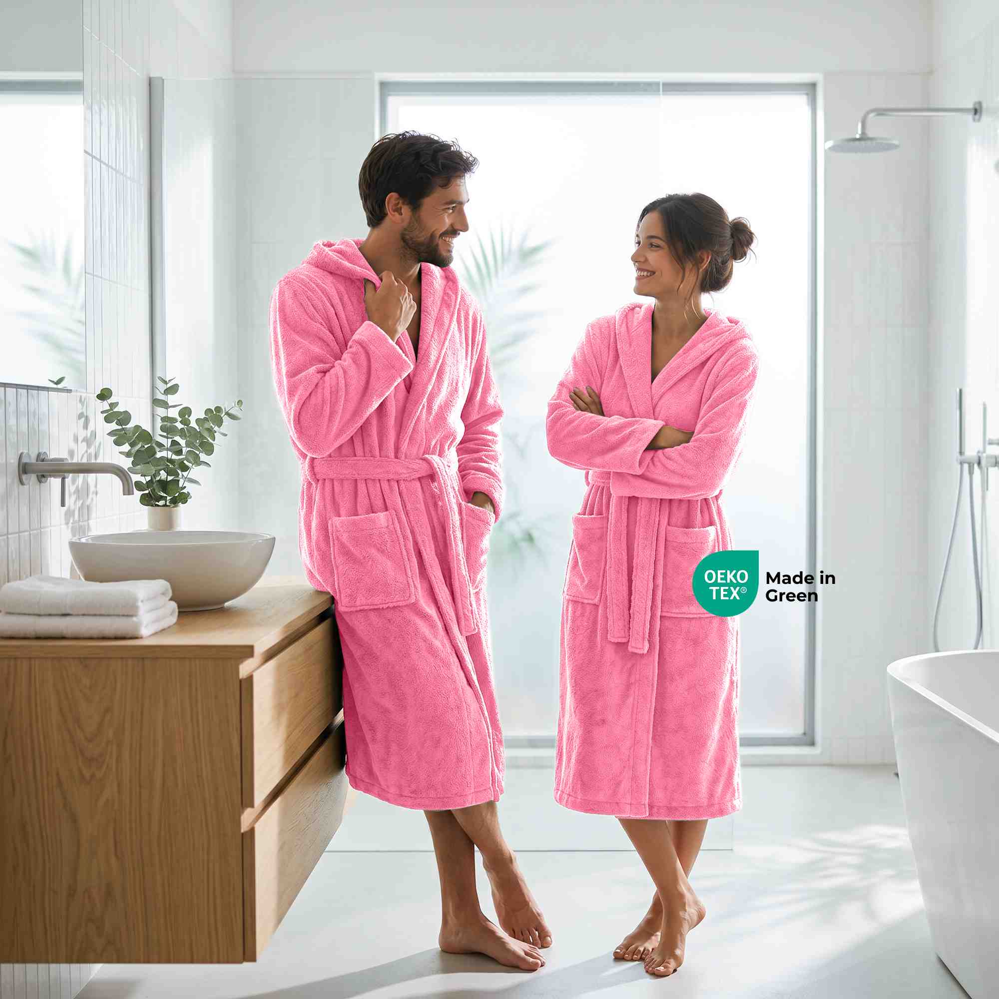 etérea Mustique Kuschelfleece Kapuzen-Bademantel Saunamantel Unisex