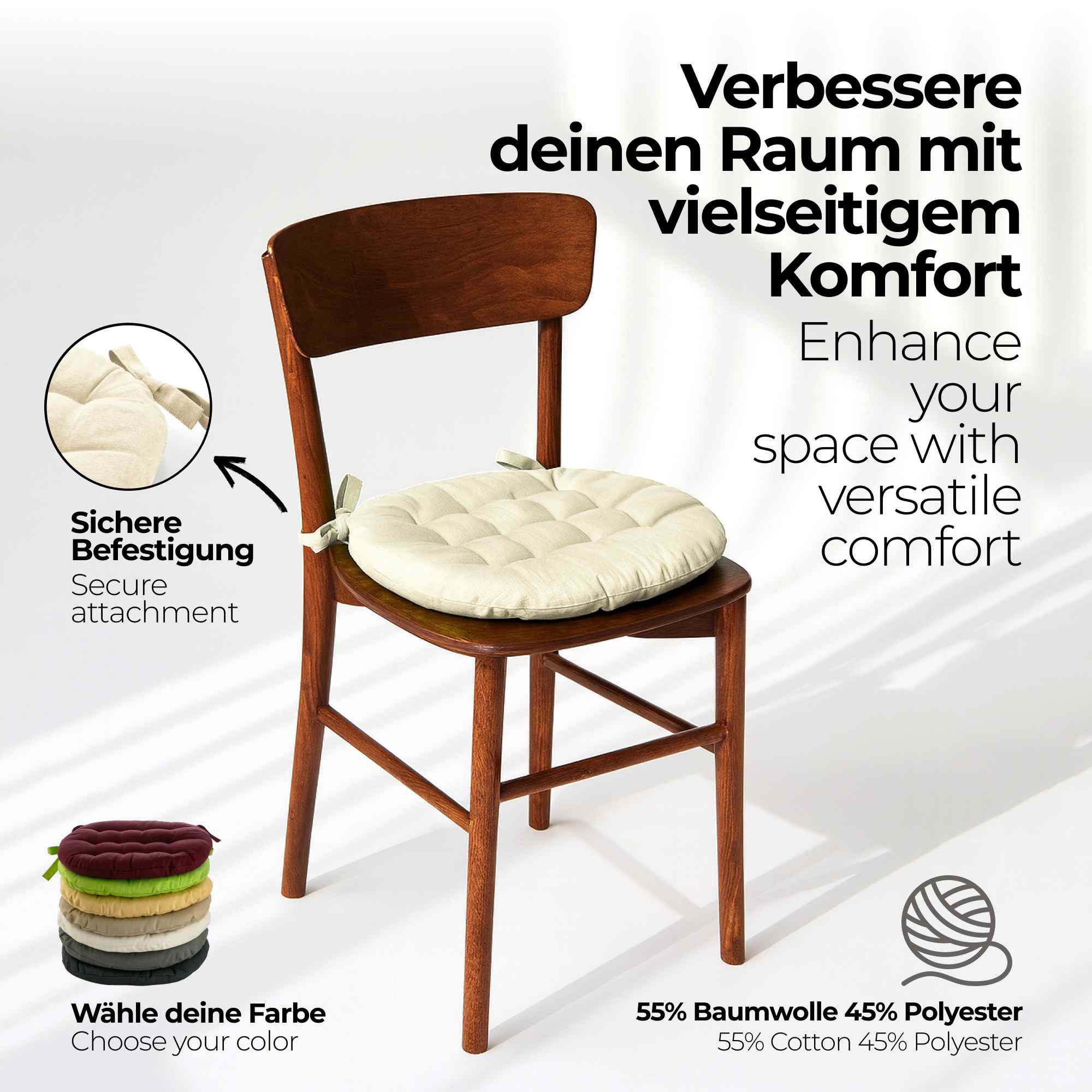 etérea Sitzkissen Stuhlkissen Basic Rund 38x38cm - Innen und Aussenbereich