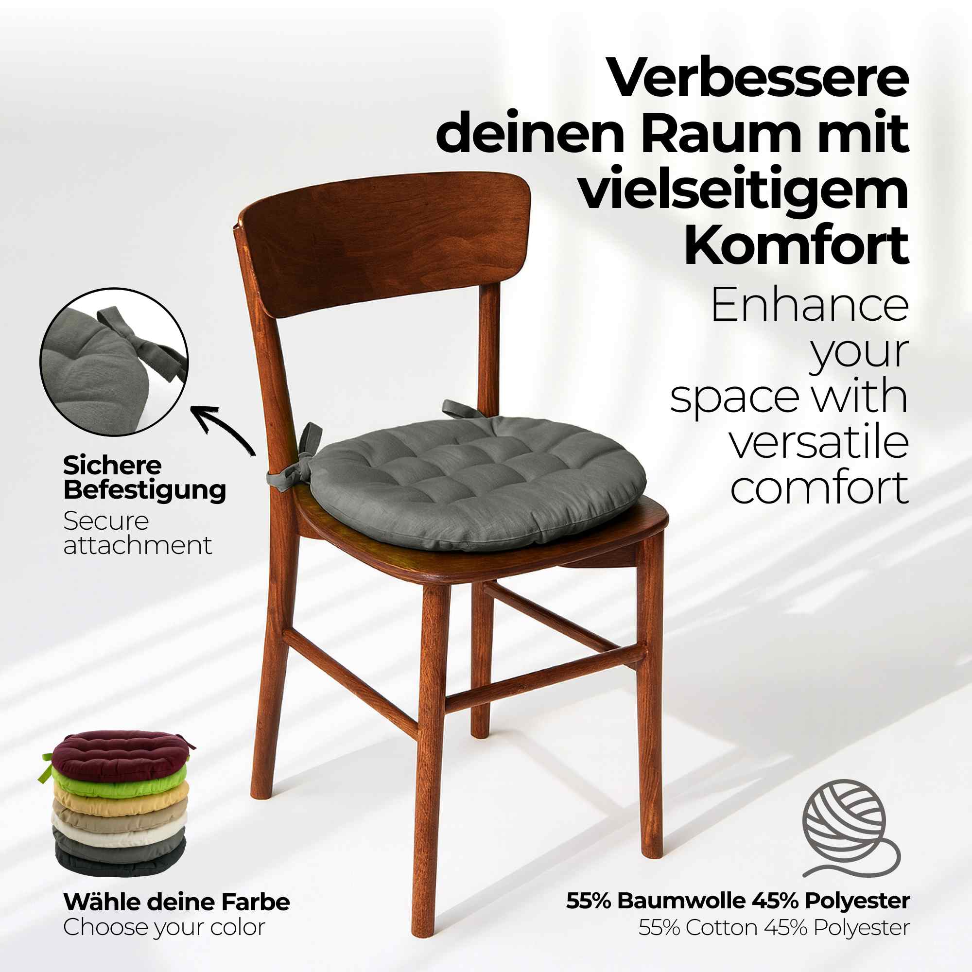etérea Sitzkissen Stuhlkissen Basic Rund 38x38cm - Innen und Aussenbereich