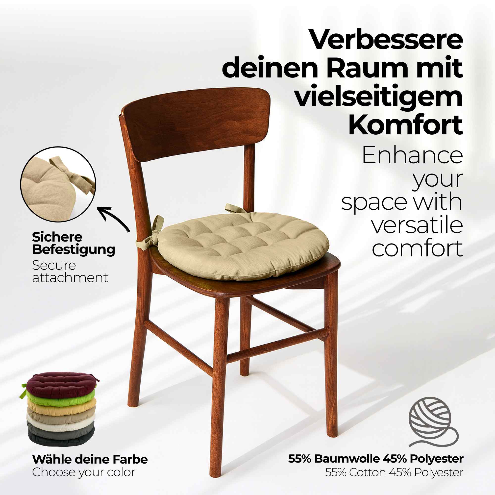 etérea Sitzkissen Stuhlkissen Basic Rund 38x38cm - Innen und Aussenbereich