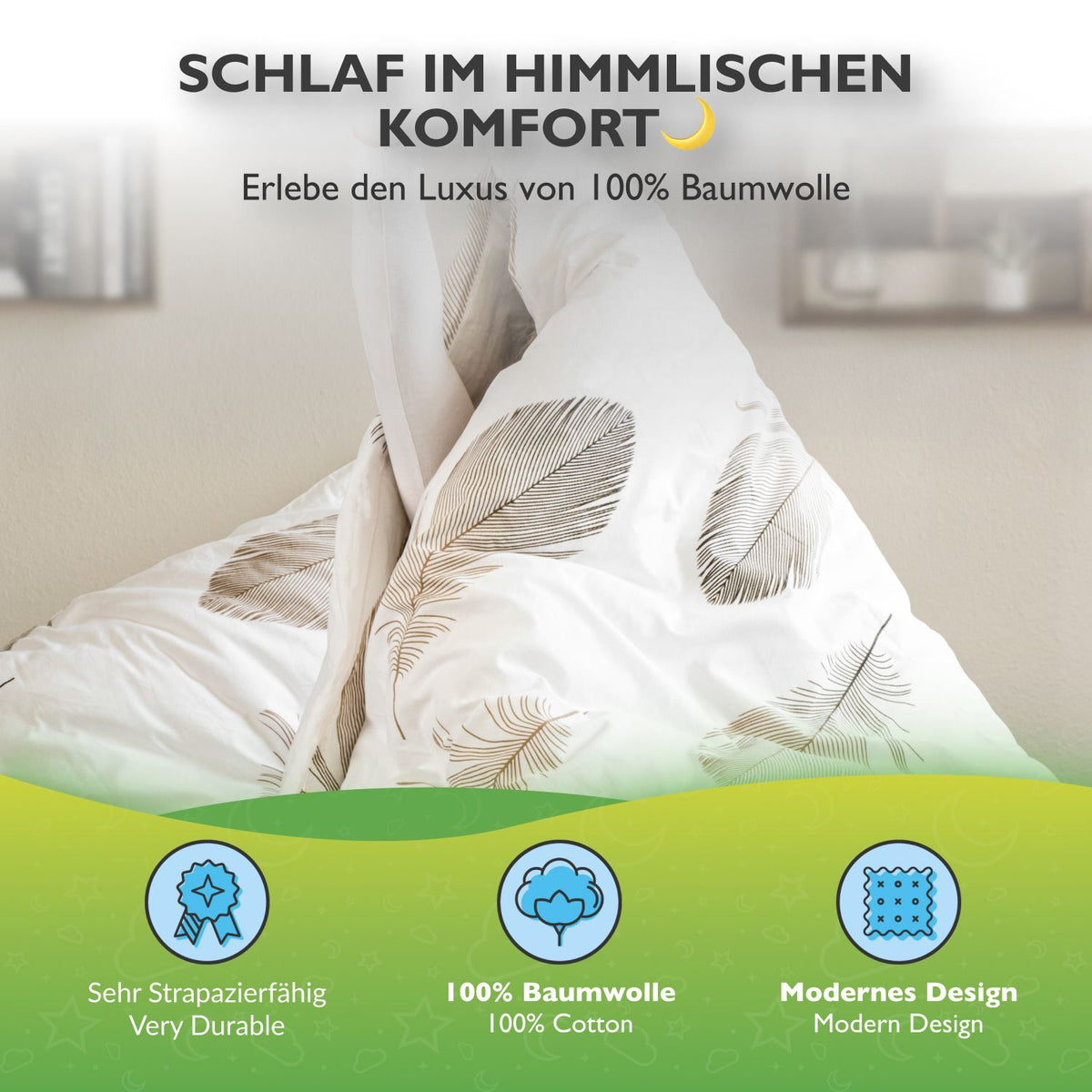 4 tlg. etérea Renforcé Bettwäsche Federn Weiß 135x200 + 80x80 cm