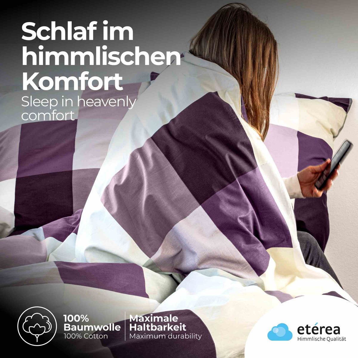 etérea Renforcé Bettwäsche Rian Kariert Pflaume 70x90 cm 1x Kopfkissenbezug