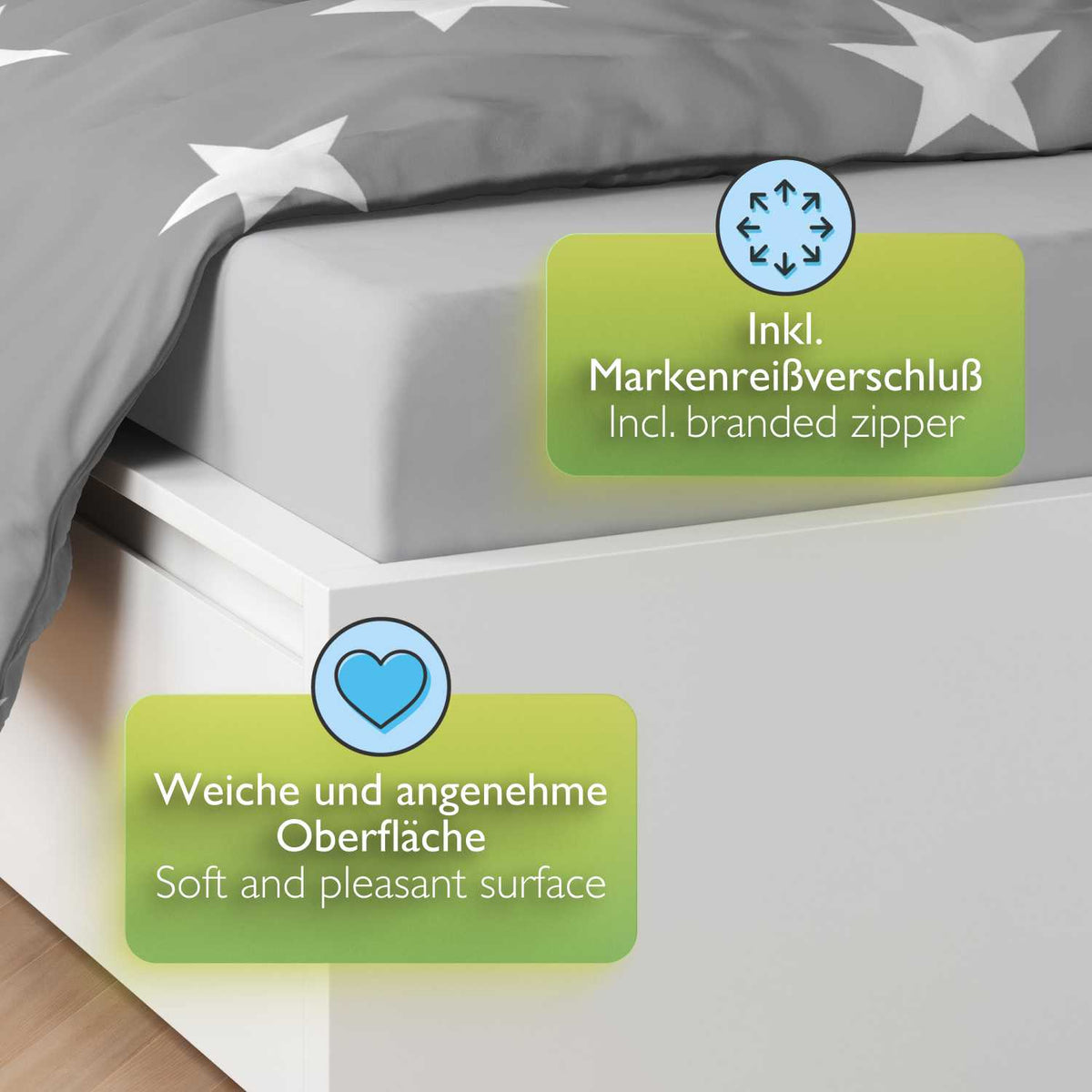 etérea Renforcé Baumwoll Bettwäsche Sterne Grau und Blau - Bild 4