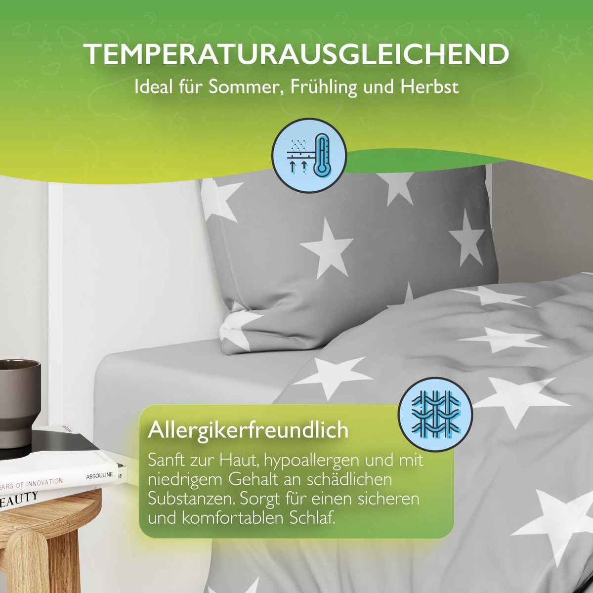 etérea Renforcé Baumwoll Bettwäsche Sterne Grau 40x80 cm 1x Kopfkissenbezug