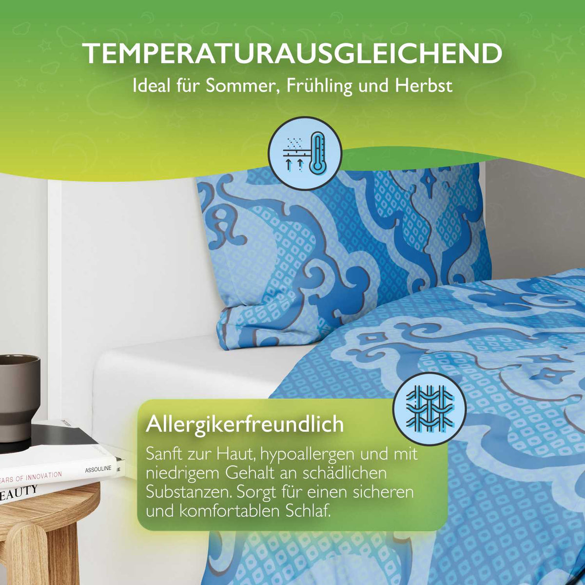 etérea Renforcé Bettwäsche Trisa Blau 50x75 cm 1x Kopfkissenbezug