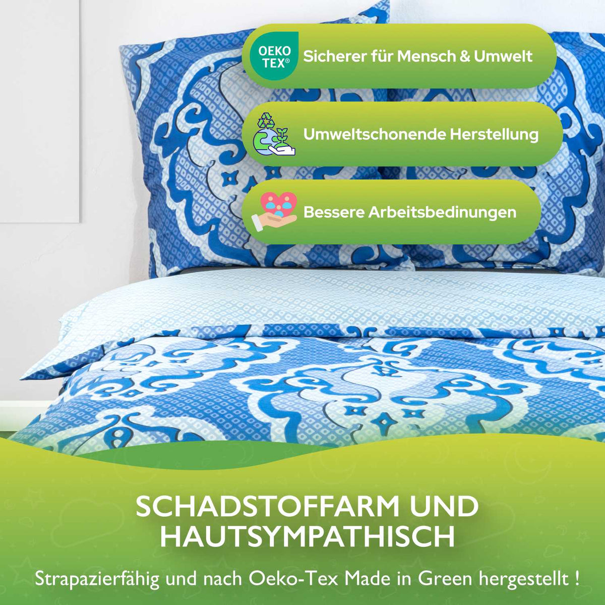 etérea Renforcé Bettwäsche Trisa Blau 80x80 cm 1x Kopfkissenbezug