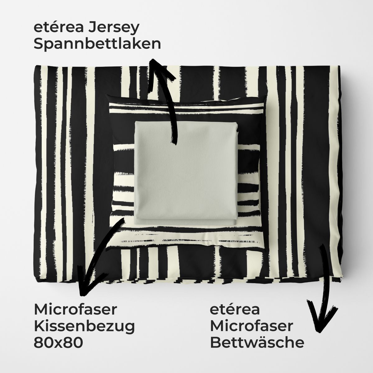 etérea Basic Starterpaket Bettwäsche Spannbettlaken Carola Schwarz 135x200 + 100x200