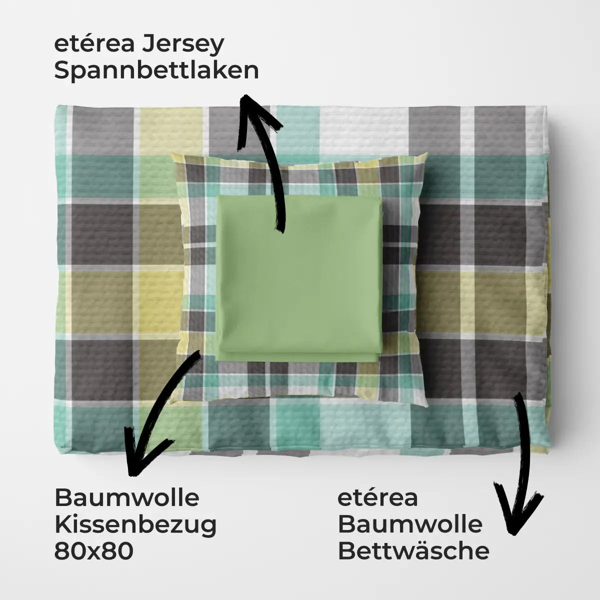 etérea Sommer Set Seersucker Bettwäsche Kari Grün mit Spannbettlaken