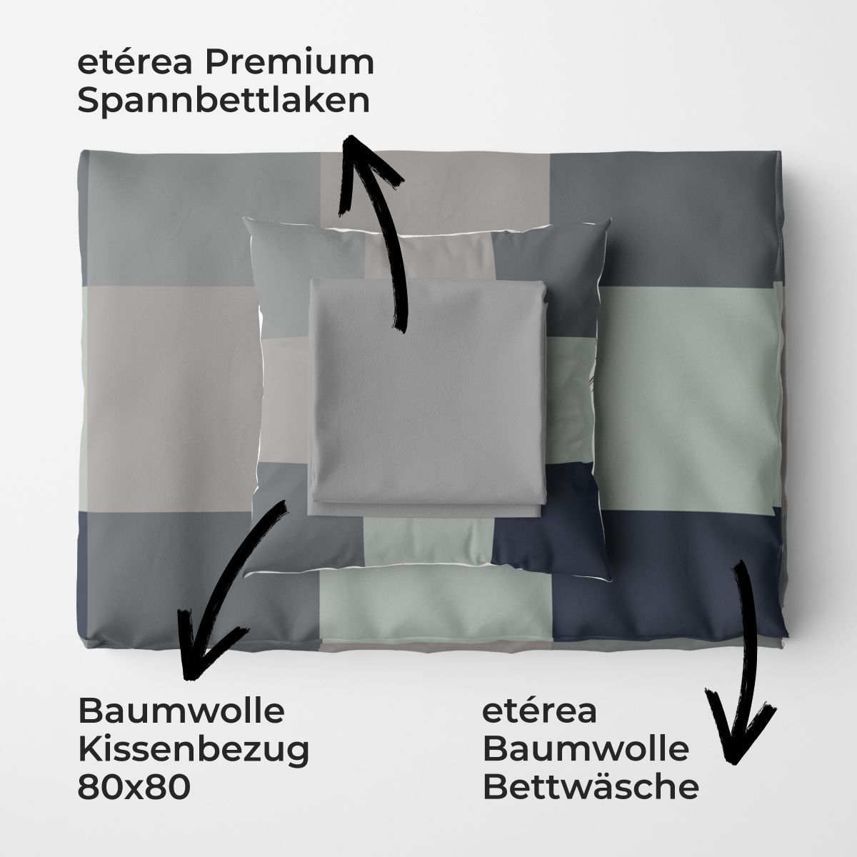 etérea Premium Bundle Rian Grau Bettwäsche + Spannbettlaken 140x200 + 100x200