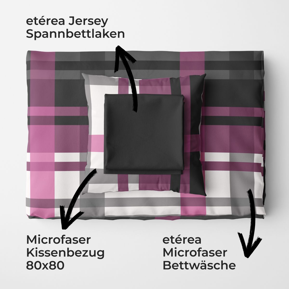 etérea Basic Starterpaket Bettwäsche Spannbettlaken Urban Check Violett 135x200 + 140x200