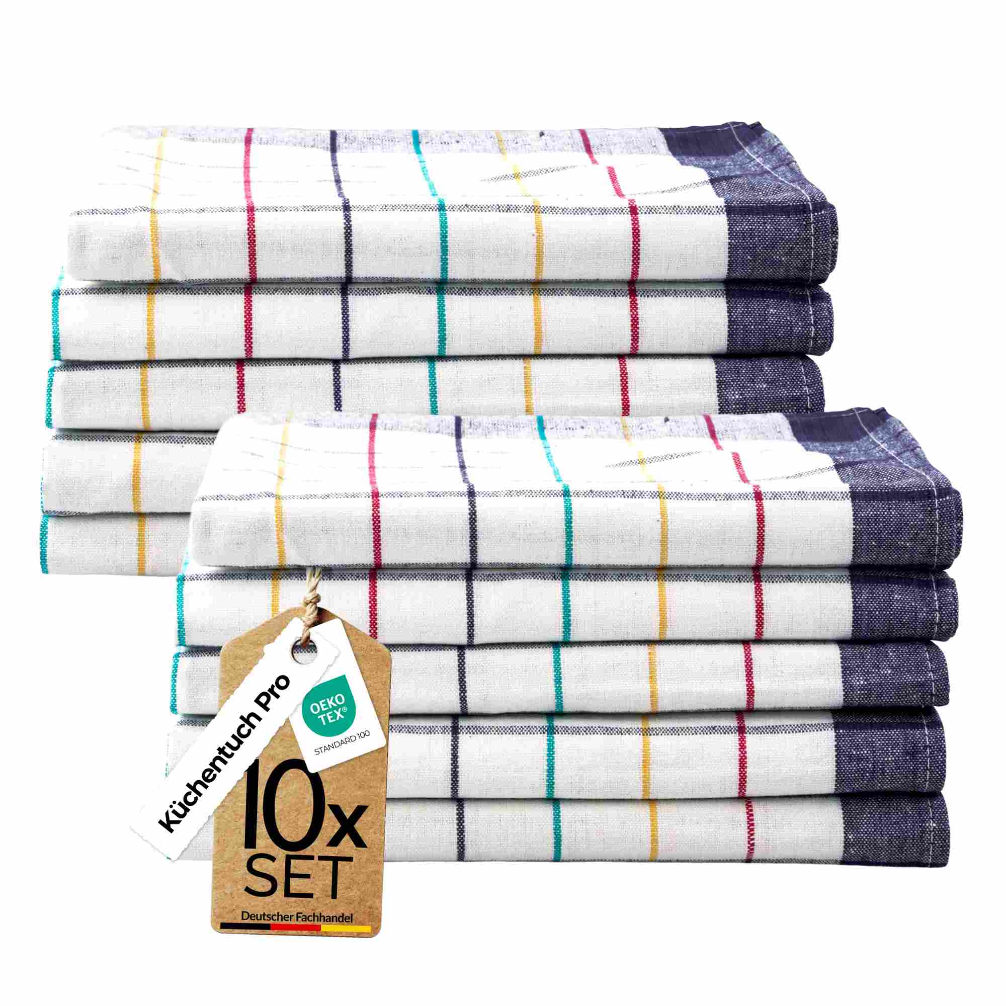 Sterzbachs 10er Set Premium Geschirrtücher Baumwolle Kariert 200 GSM 50x70 cm