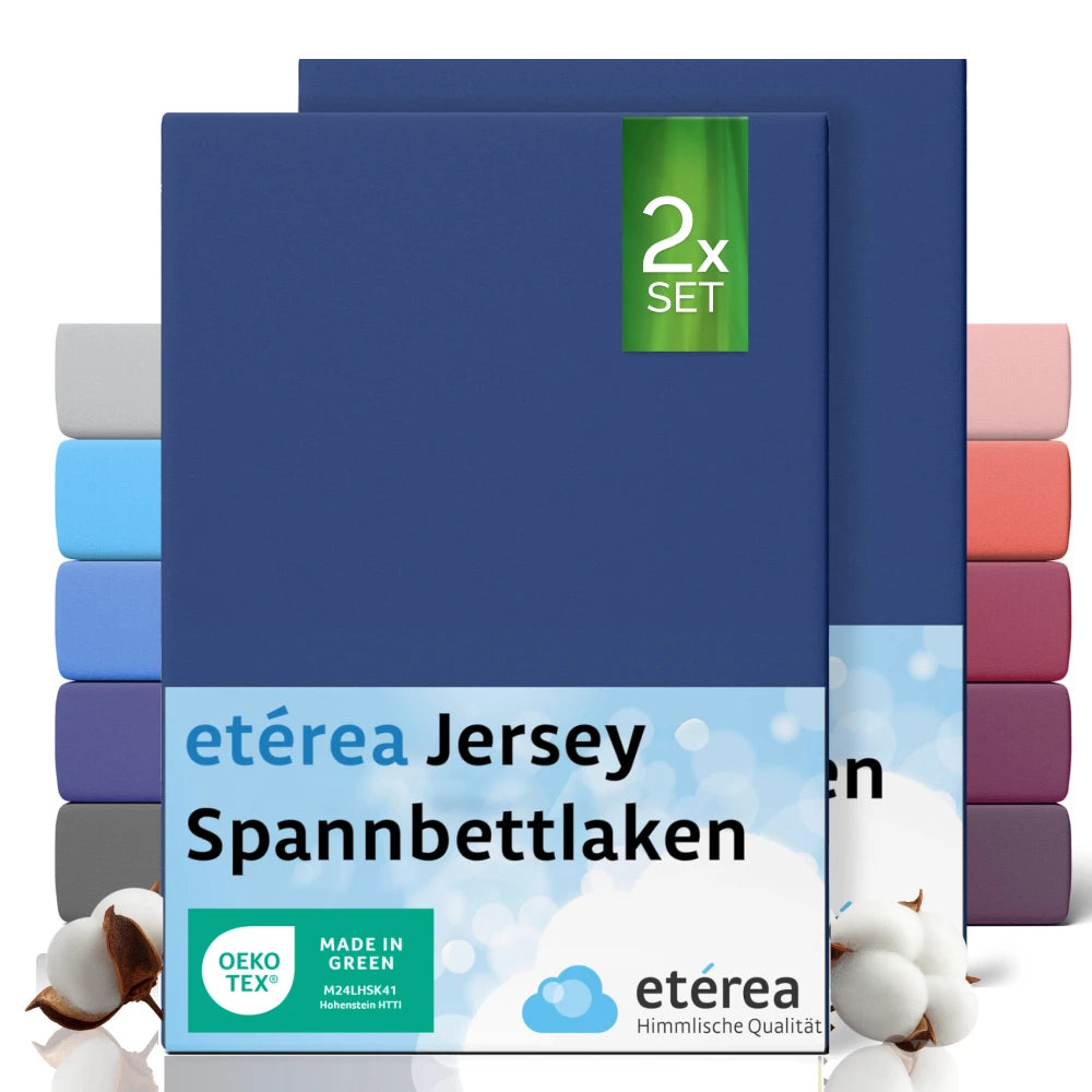 etérea 2 Stück Comfort Jersey Spannbettlaken 90x200 - 200x200 cm