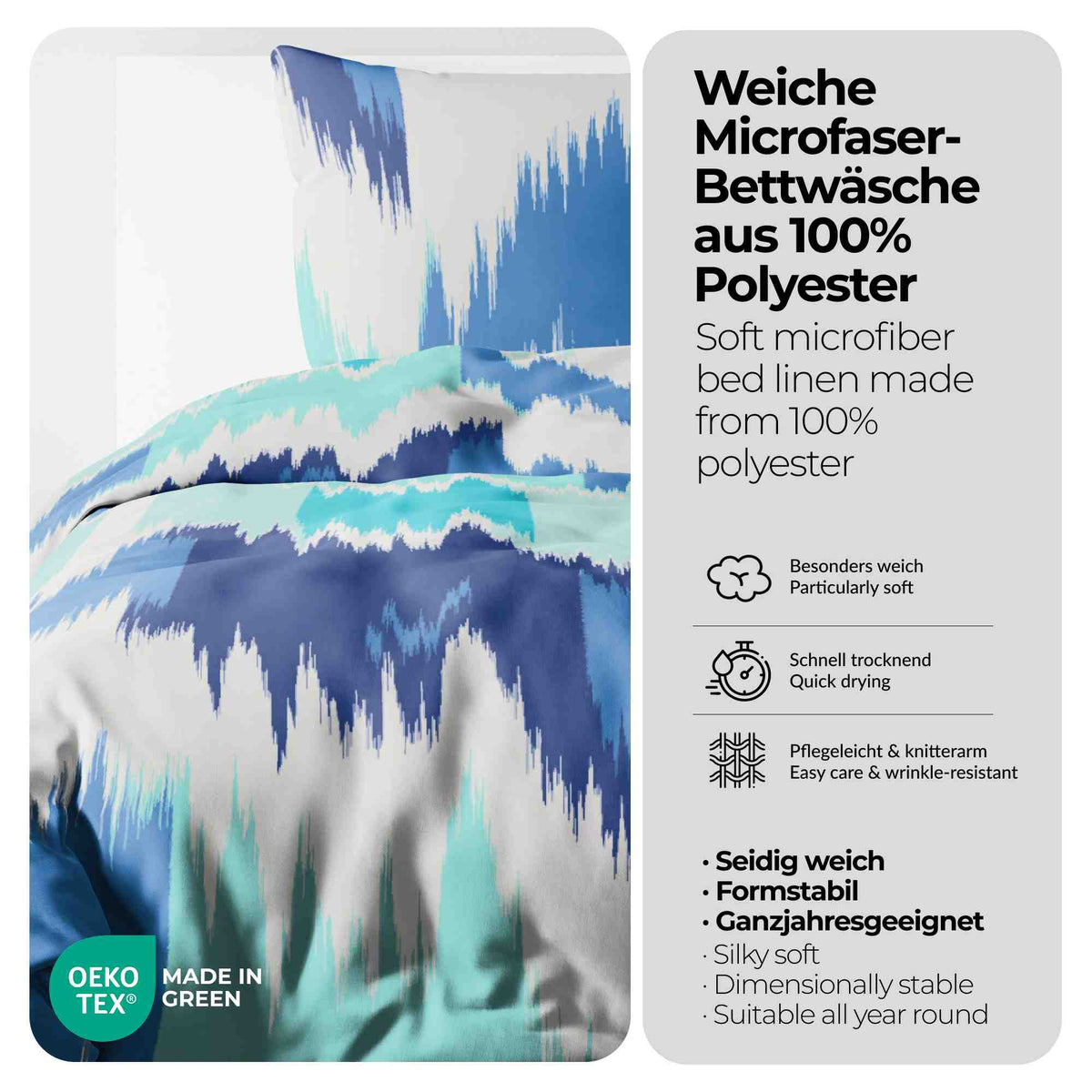 etérea Microfaser Bettwäsche Lex Blau, Opal, Mokka Creme, Schwarz