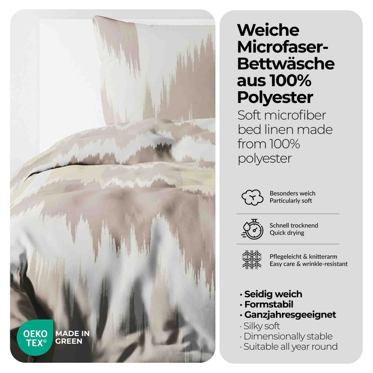 etérea Microfaser Bettwäsche Lex Blau, Opal, Mokka Creme, Schwarz