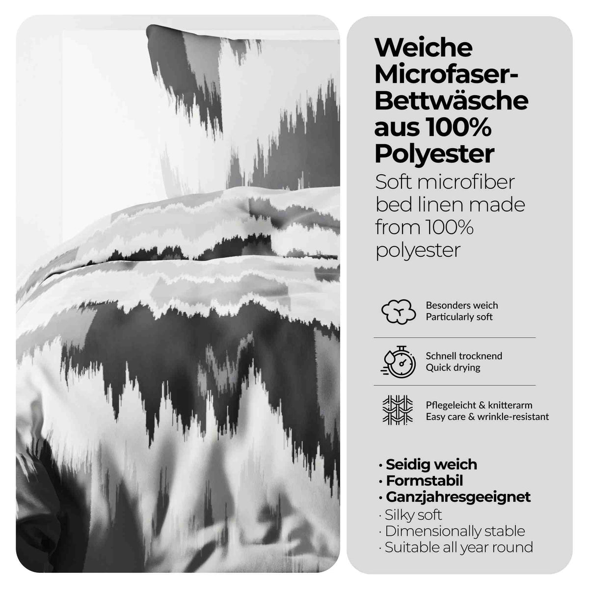 etérea Microfaser Bettwäsche Lex Blau, Opal, Mokka Creme, Schwarz