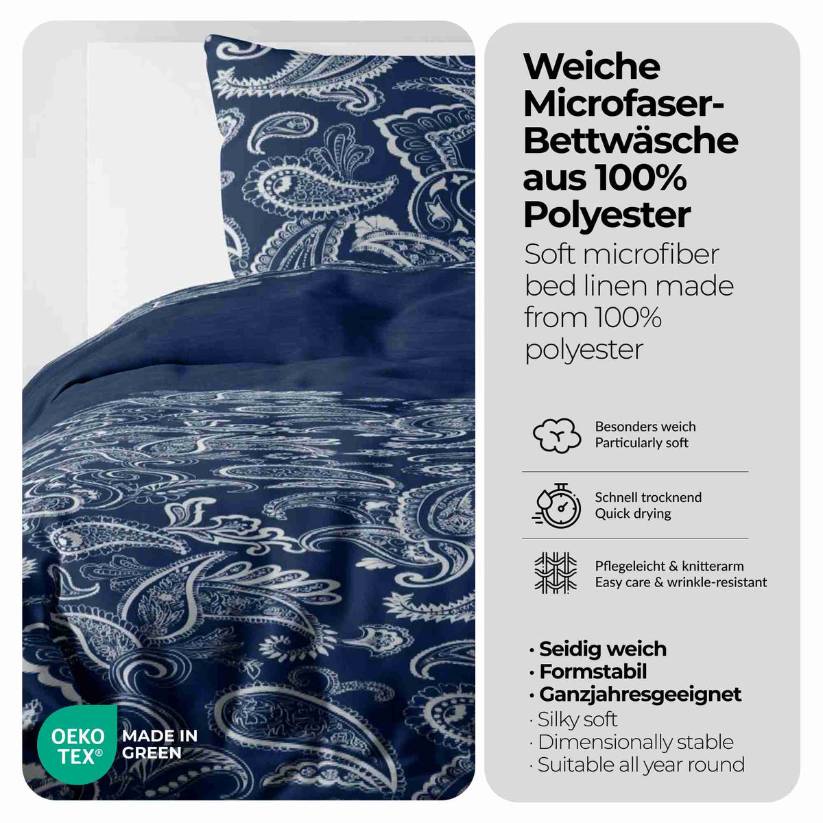 etérea Microfaser Bettwäsche Paisley Life Grau, Marine und Schwarz