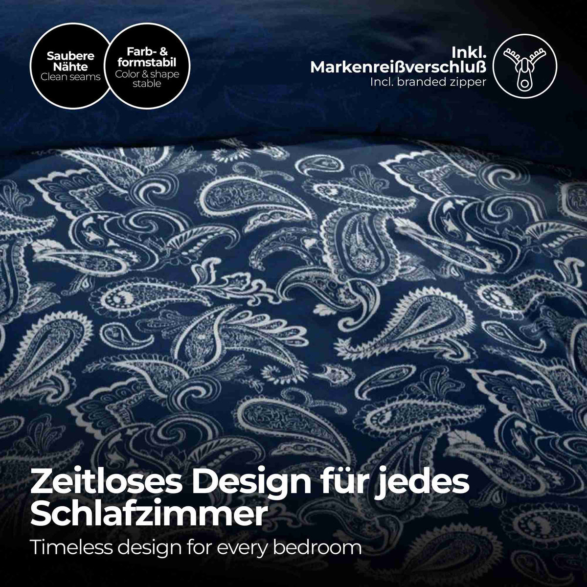 etérea Microfaser Bettwäsche Paisley Life Grau, Marine und Schwarz
