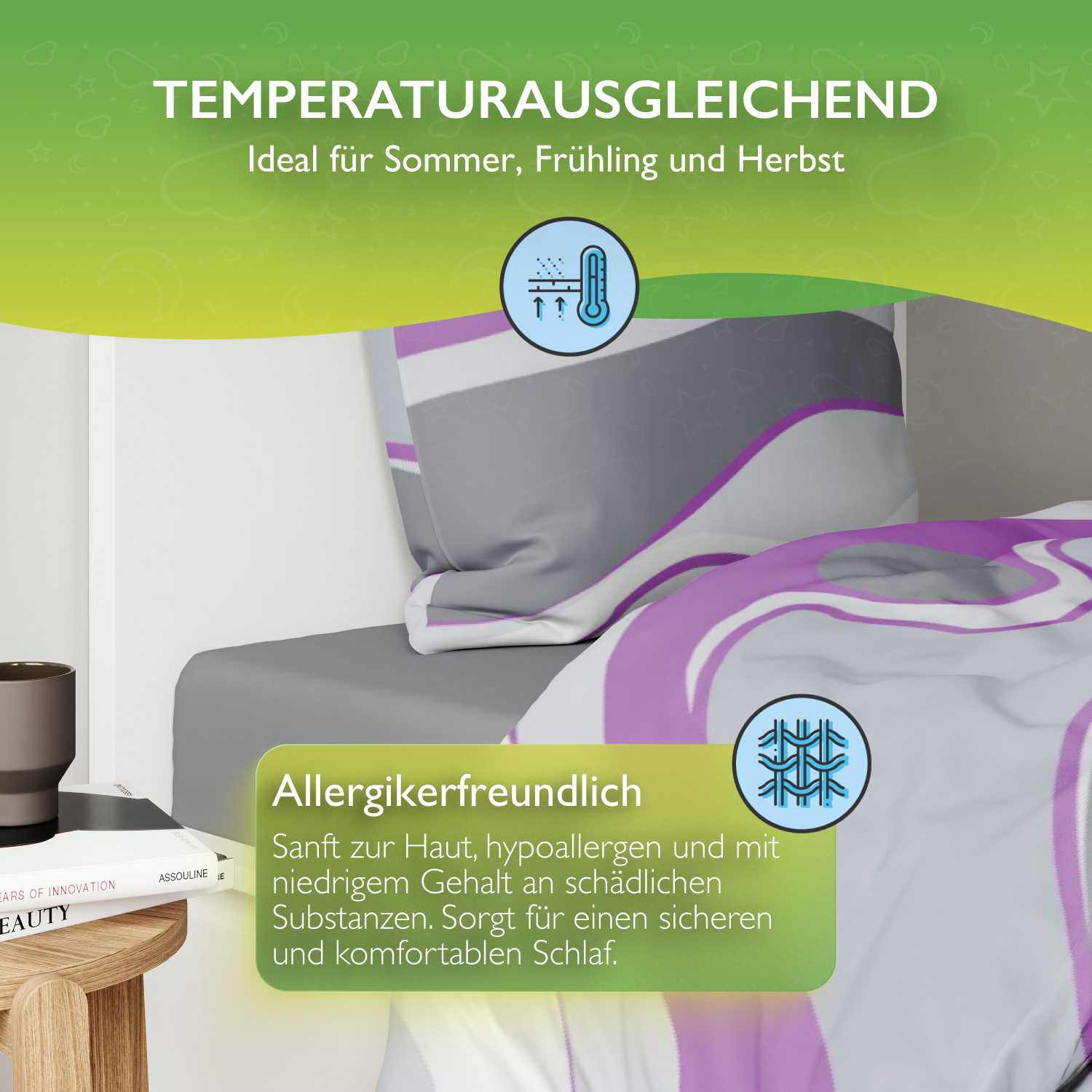 etérea Microfaser Bettwäsche New Alto Grün und Pflaume