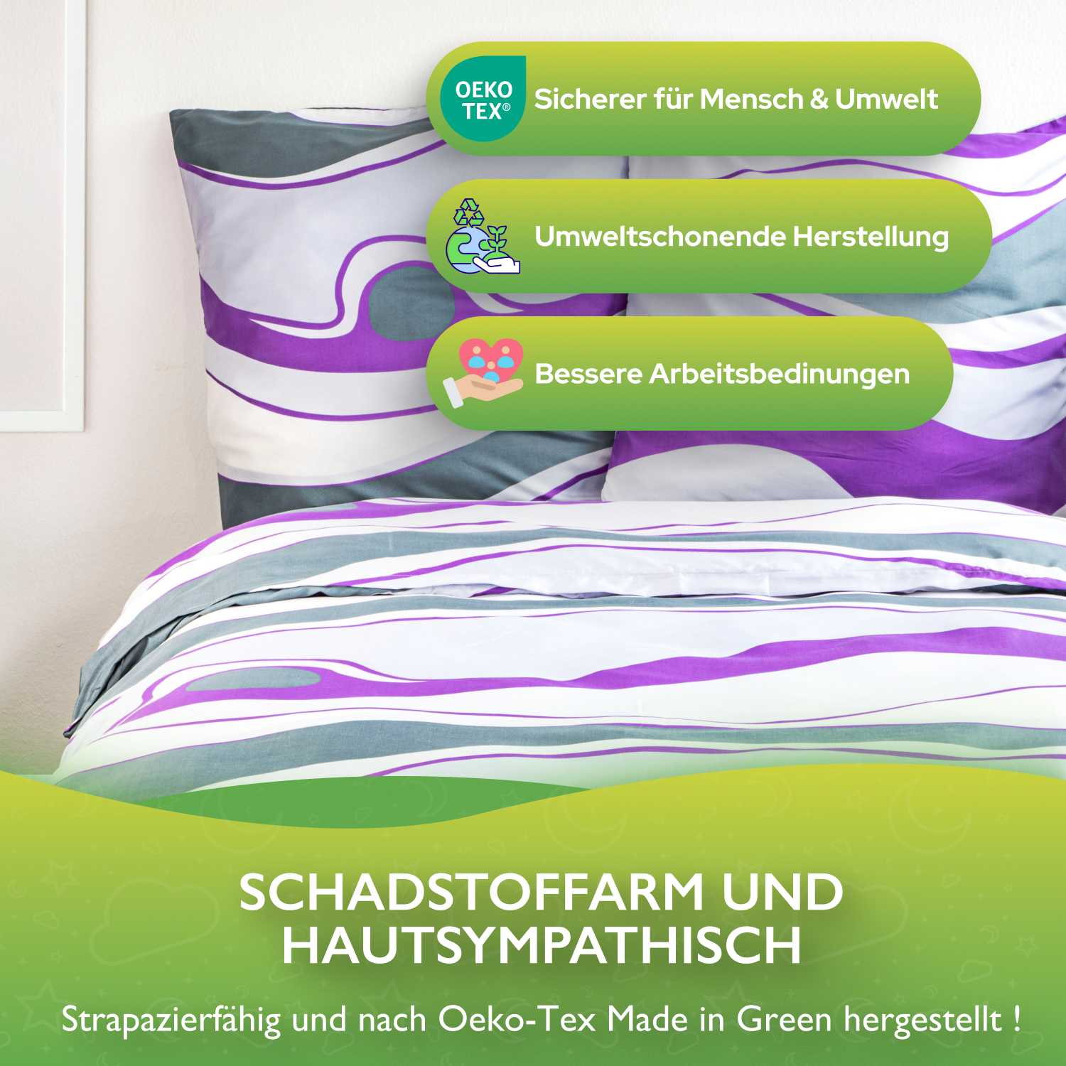 etérea Microfaser Bettwäsche New Alto Grün und Pflaume