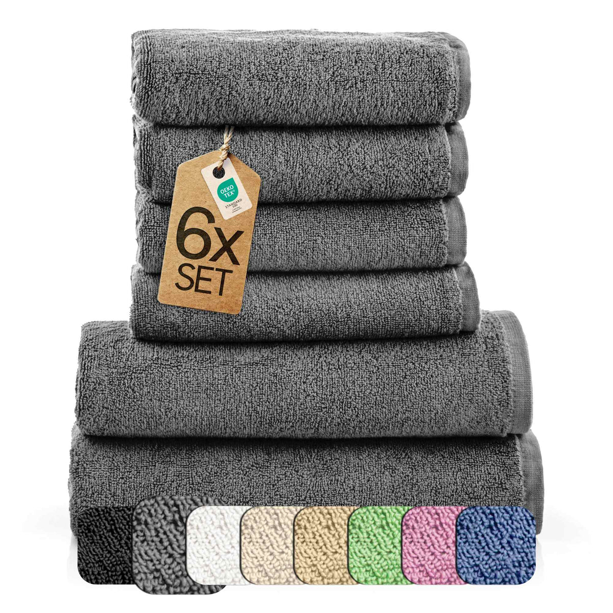 6 tlg. Baumwolle Handtuch-Set #farbe_anthrazit