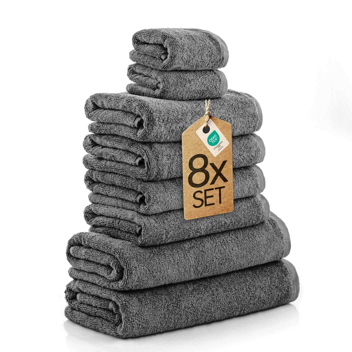 8 tlg. Baumwolle Handtuch-Set #farbe_anthrazit