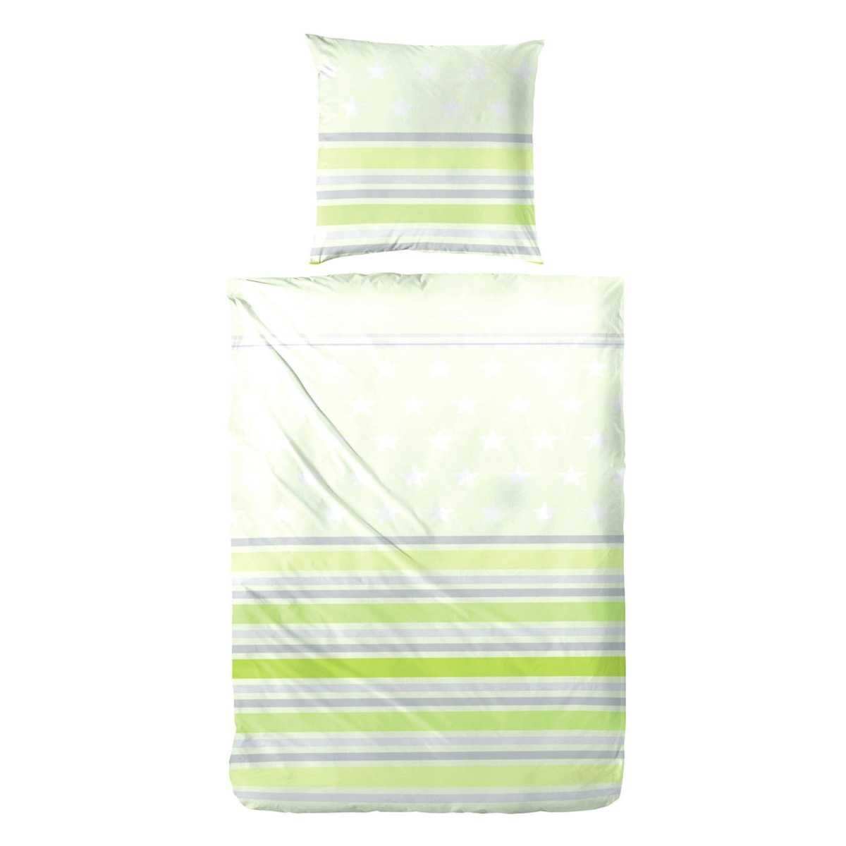 Hahn Renforce Bettwäsche Grün Grau Gestreift Sterne