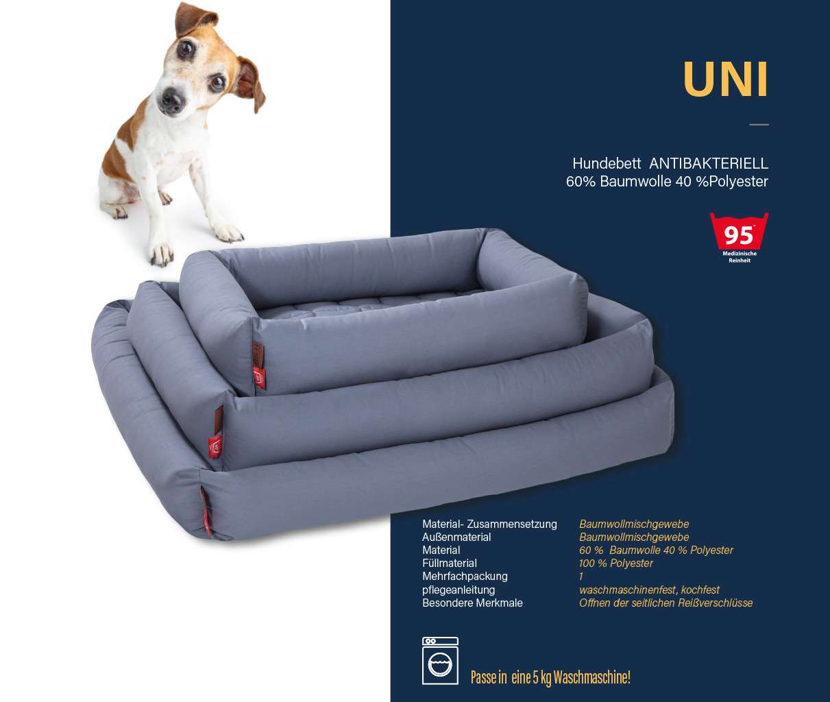 Paw and Pillow Hundebett - robuste pflegeleicht 95 waschbar - Antrazit Grau Silber Pfoten Flecktarn Kariert - Bild 5
