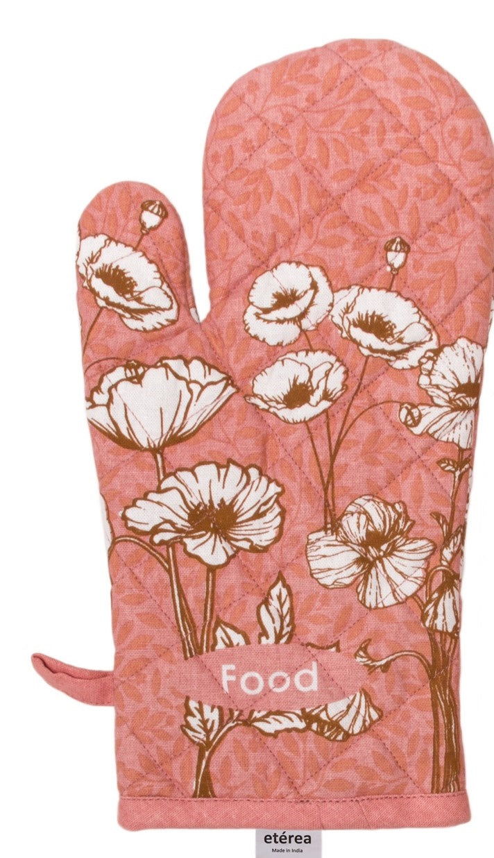 Sterzbachs Baumwoll Wattierter Topfhandschuh Topflappen Floral Blumen Weiß Koralle