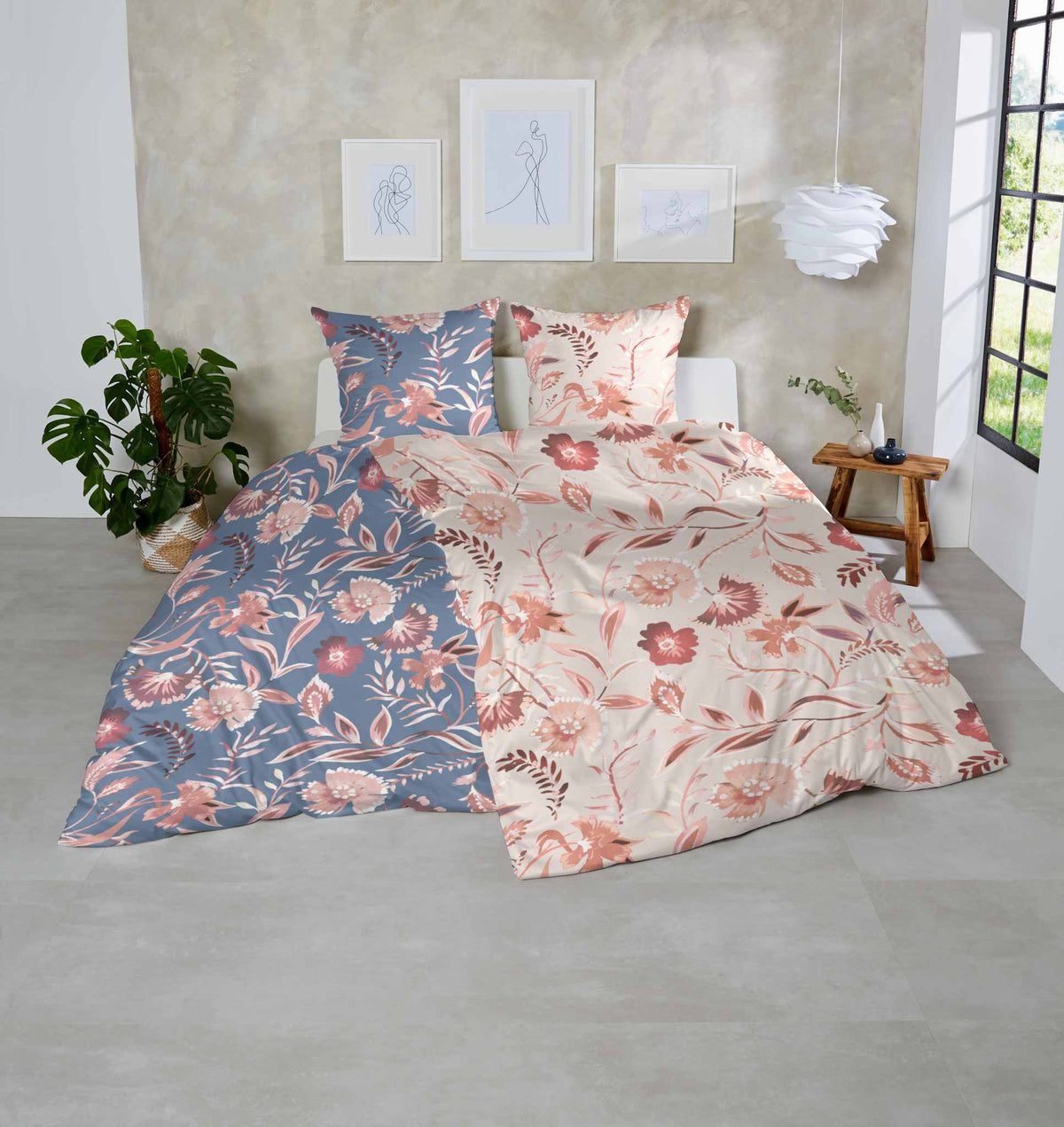 Hahn Pflegeleichte Ganzjahres Bettwäsche mit Blumen Print 135x200 cm + 80x80 cm