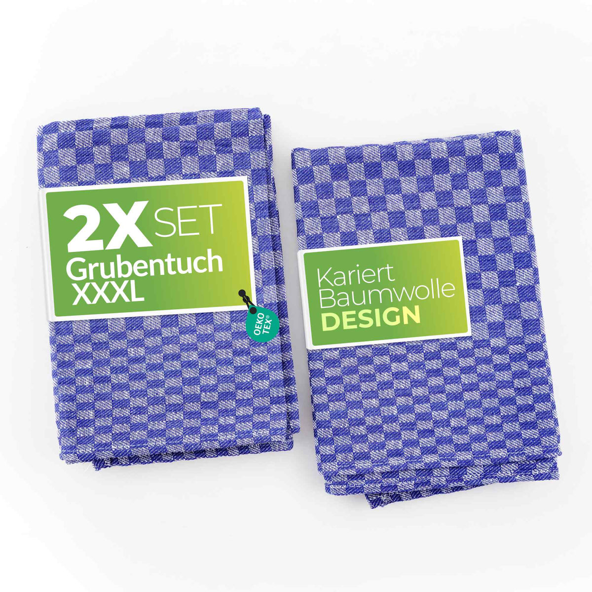 Sterzbachs 2er Set Max Grubentuch Geschirrtücher Baumwolle Kariert 220 GSM 50x100 cm Blau